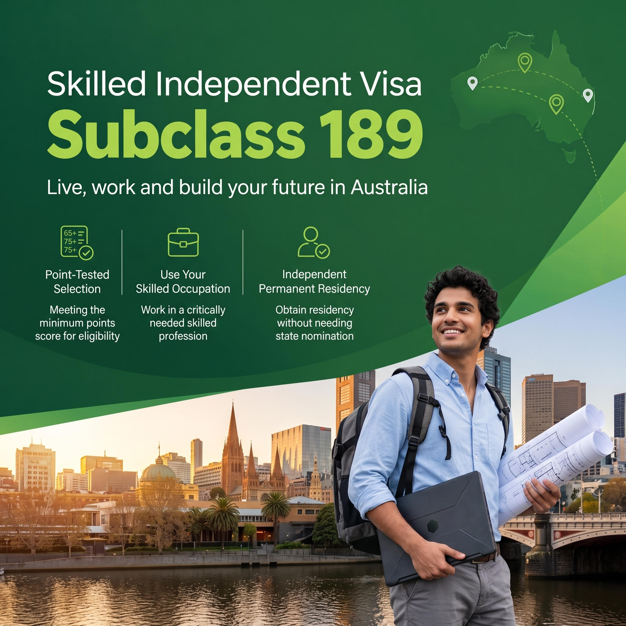 A skilled professional building a permanent life in Australia on a Skilled Independent visa subclass 189, supported by Nepcoms